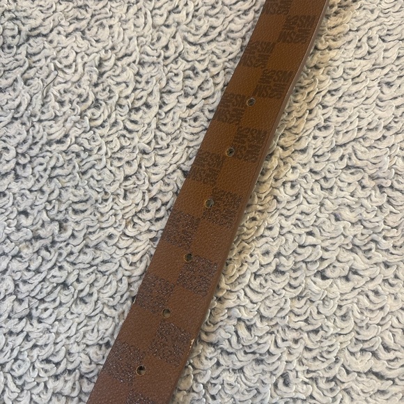 Steve Madden Brown Checkered Belt with Gold Accents - Picture 4 of 5